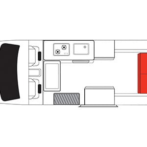 Mighty Double Down Campervan – 4 Berth – day layout