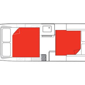 Mighty Double Down Campervan – 4 Berth – night layout