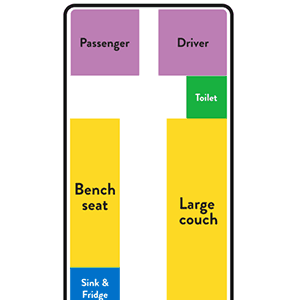 Mad Campers Self Contained Campervan – 2 Berth – day layout