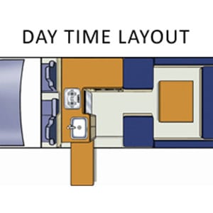 Freedom Path Finder Campervan – 4+1 Berth – day layout