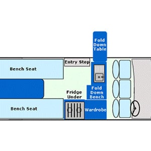 BZ Toyota Hiace HiTop Campervan – 2 to 3 Berth – day layout