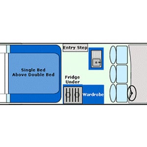 BZ Toyota Hiace HiTop Campervan – 2 to 3 Berth- night layout