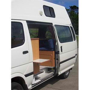 BZ Toyota Hiace HiTop Campervan – 2 to 3 Berth – side door open (1)