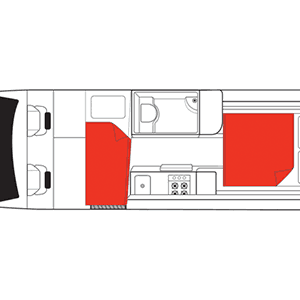 Mighty Deuce Plus Motorhome – 2+1 Berth – night layout